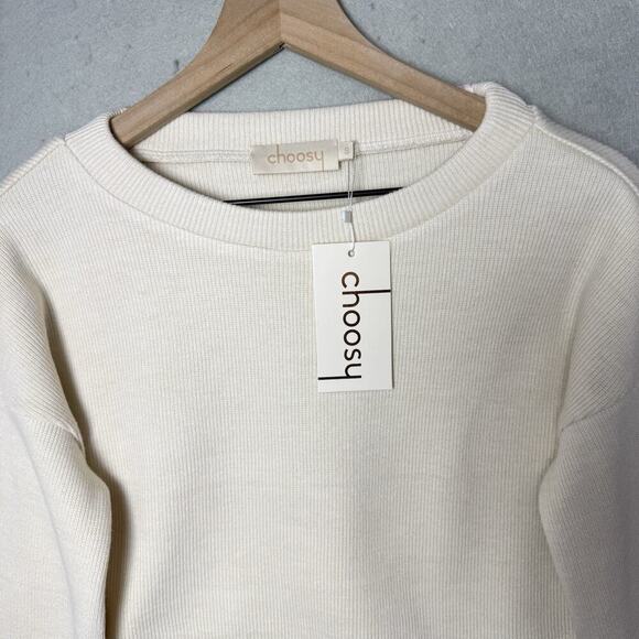 Choosy Elsa Cream Cropped Slouchy Slit Bell Sleeve Boxy Sweater Size Small New - Picture 3 of 10